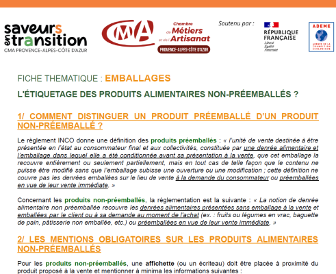 L'étiquetage des produits alimentaires non préemballés